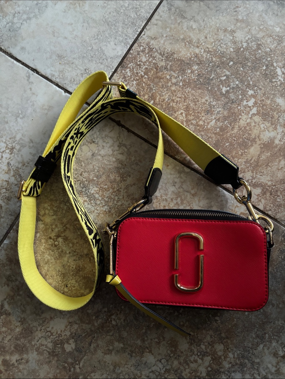 Marc Jacobs Red Camera Crossbody with Yellow Strap